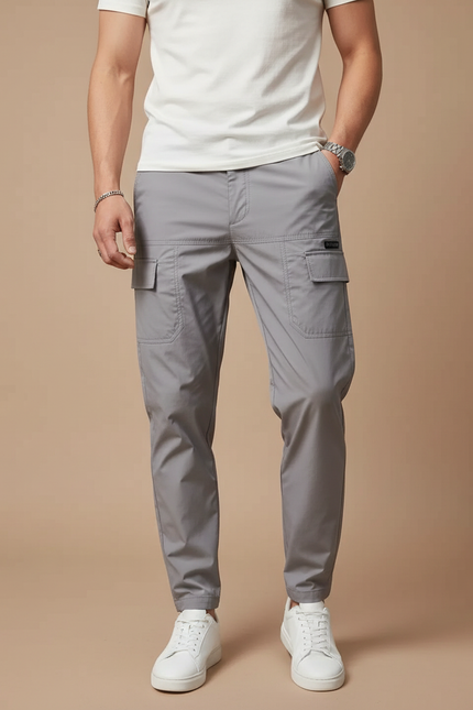 Pantalon Cargo Gris Extensible Multipoches Homme - Polyester