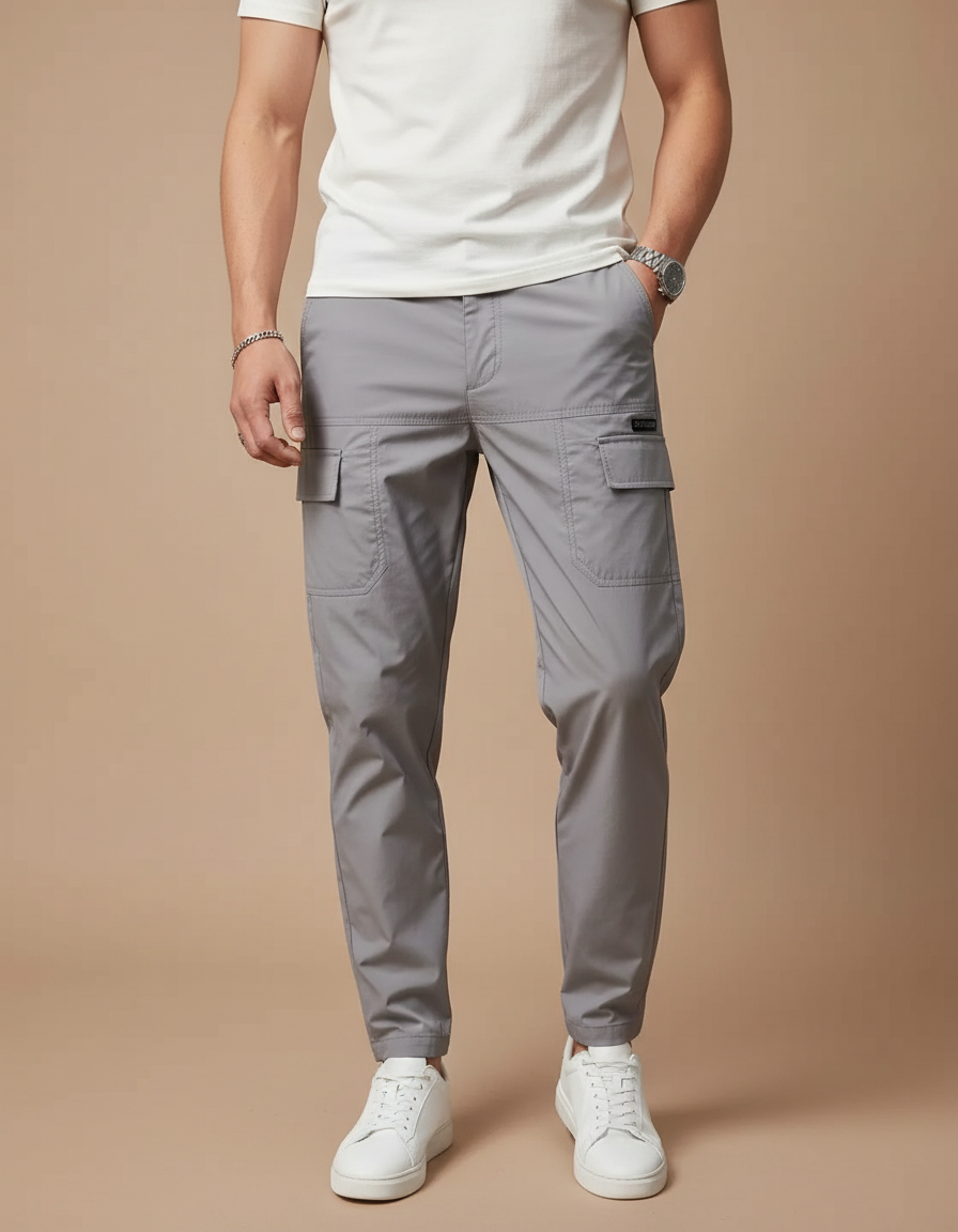 Pantalon Cargo Gris Extensible Multipoches Homme - Polyester