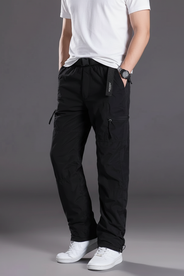 Pantalon Cargo Noir Décontracté Ample Homme Multipoches - Polyester