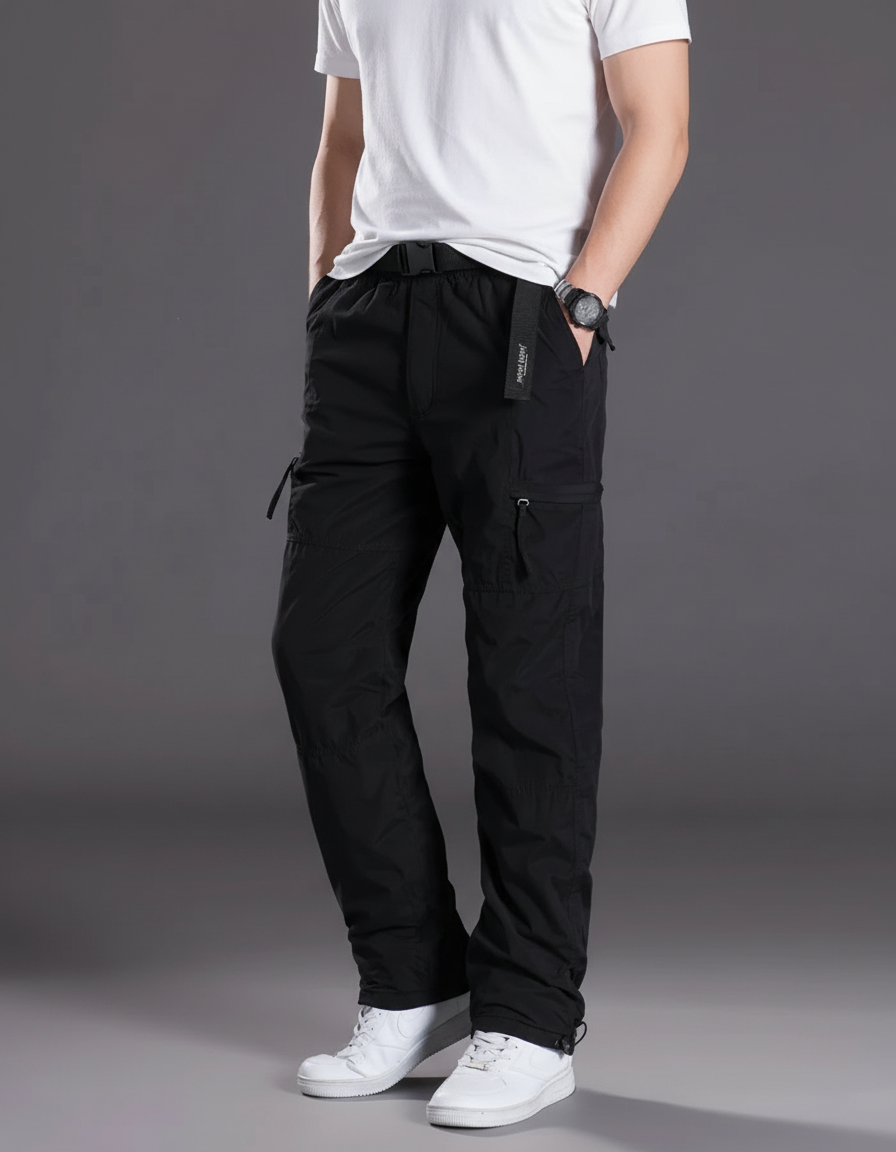 Pantalon Cargo Noir Décontracté Ample Homme Multipoches - Polyester
