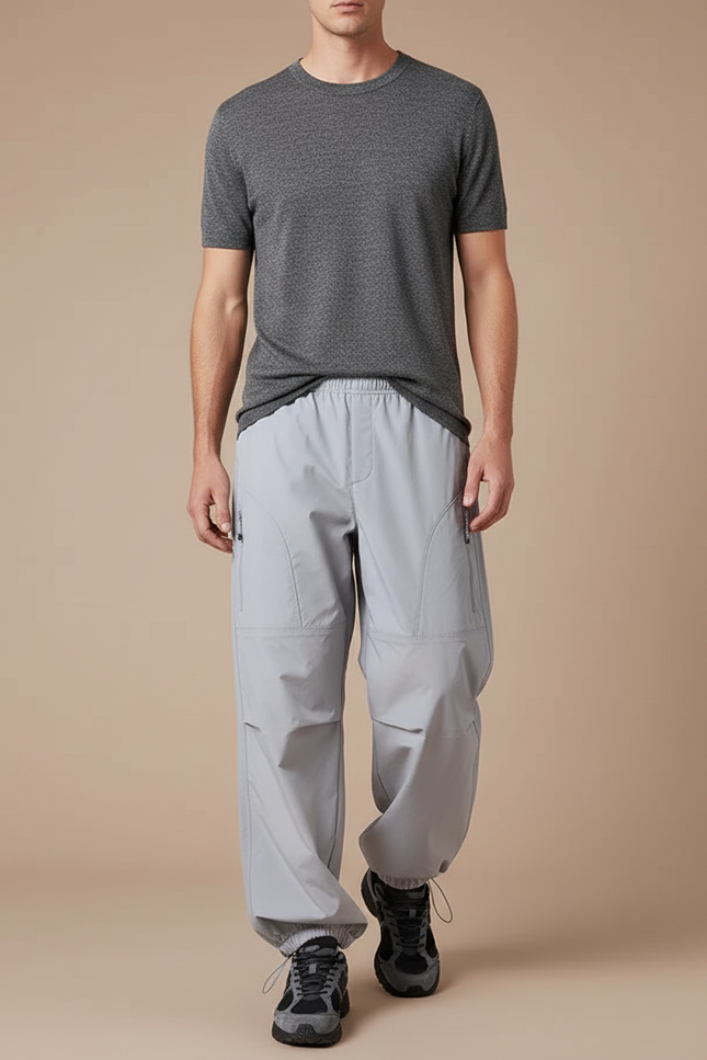 Pantalon Cargo Gris Clair Ample Sport Décontracté - Polyester