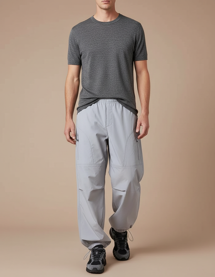 Pantalon Cargo Gris Clair Ample Sport Décontracté - Polyester