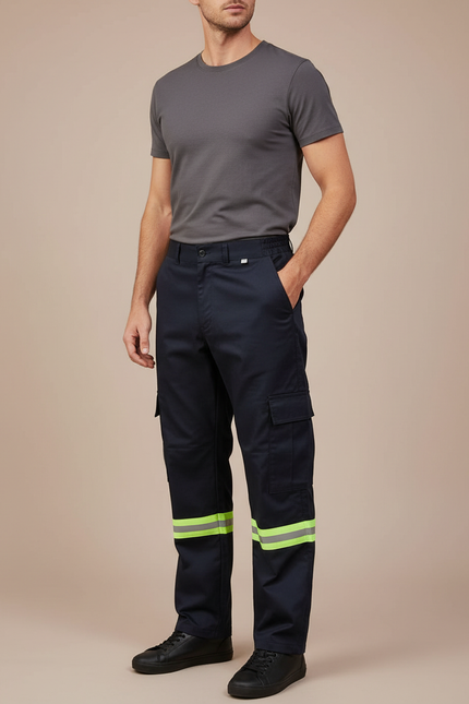 Pantalon Cargo Bleu Marine Réfléchissant Décontracté Homme - Toile