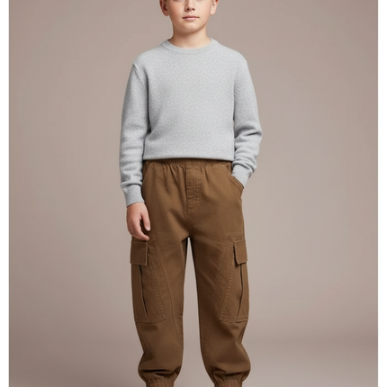 Pantalon Cargo Marron Ample Décontracté Enfant Jogger - Toile