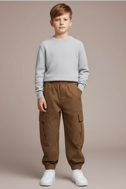 Pantalon Cargo Marron Ample Décontracté Enfant Jogger - Toile