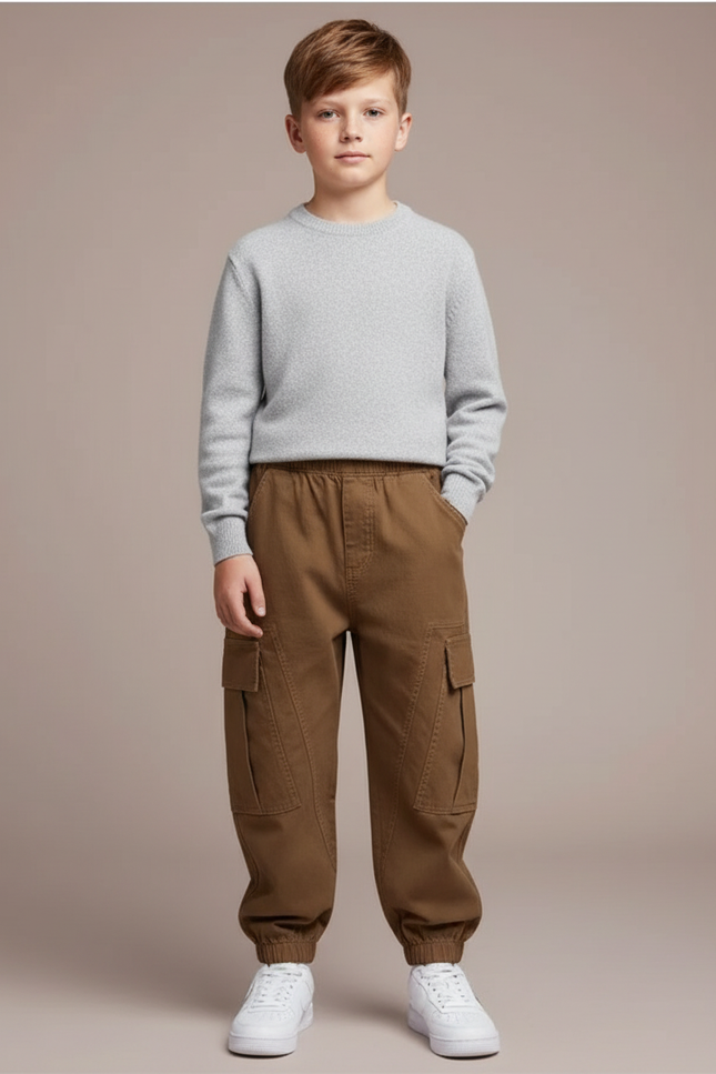 Pantalon Cargo Marron Ample Décontracté Enfant Jogger - Toile