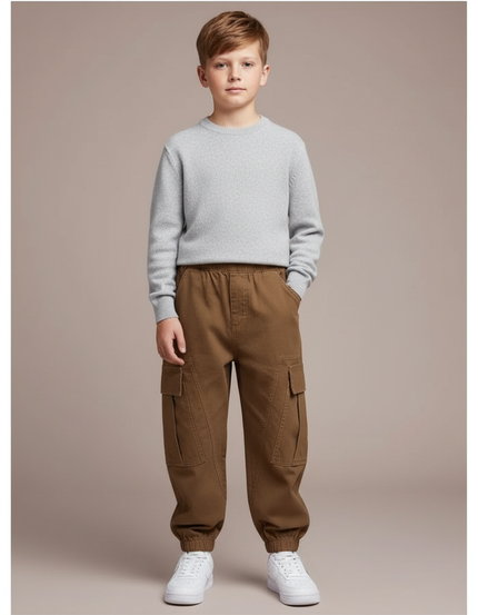 Pantalon Cargo Marron Ample Décontracté Enfant Jogger - Toile