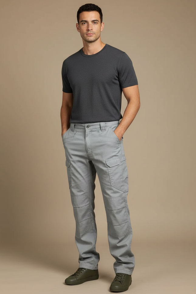 Pantalon Cargo Gris Homme Coton Multi-Poches Décontracté - Toile