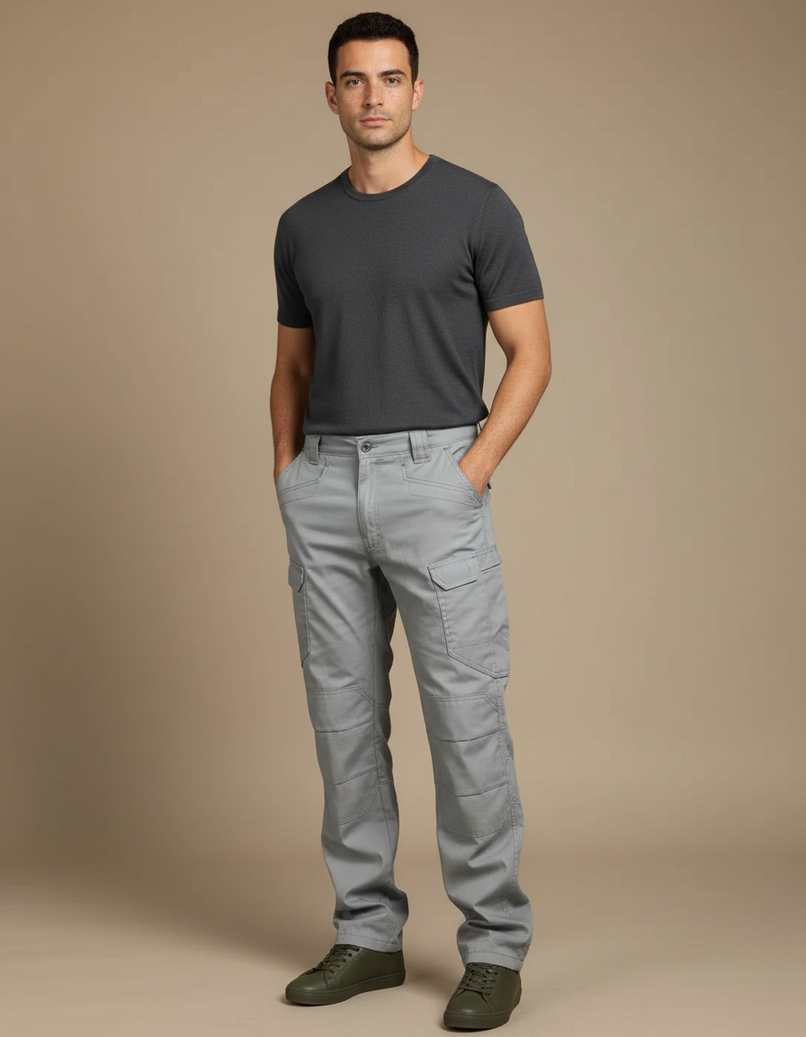 Pantalon Cargo Gris Homme Coton Multi-Poches Décontracté - Toile