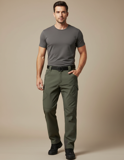 Pantalon Cargo Homme Vert Militaire Coupe Droite Multipoches - Kaki Polyester