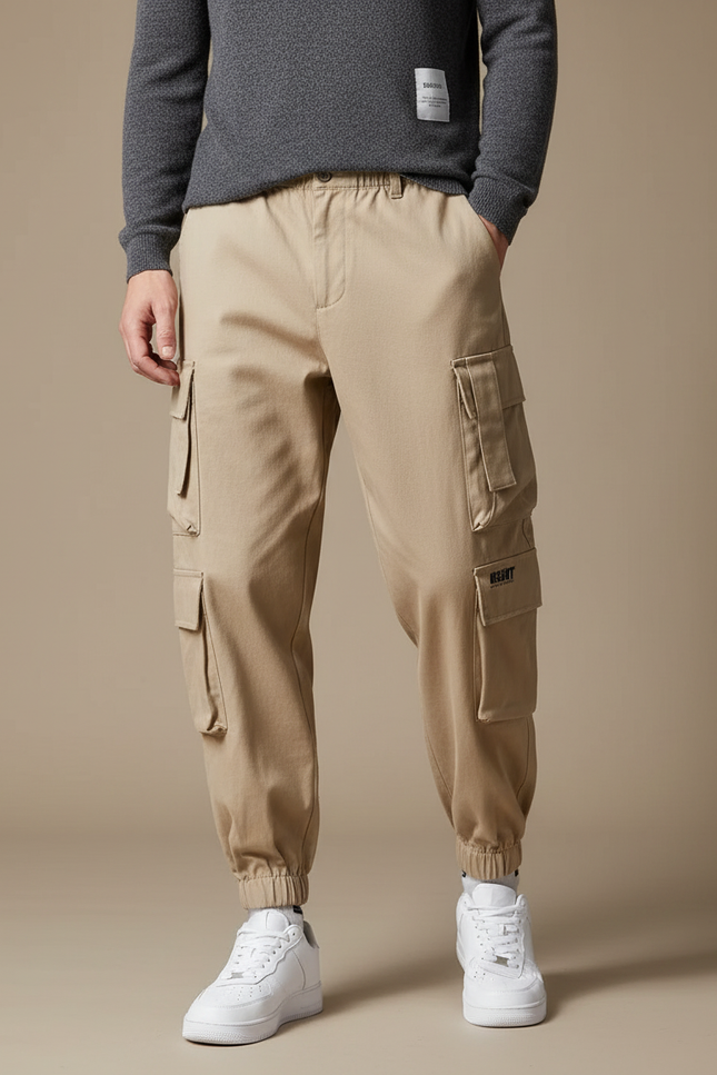Pantalon Cargo Beige Décontracté Multipoches Coton Homme Jogger