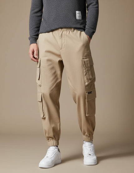 Pantalon Cargo Beige Décontracté Multipoches Coton Homme Jogger