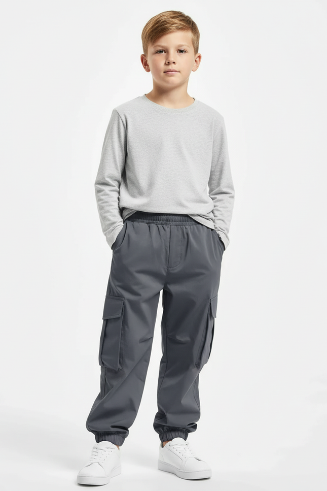 Pantalon Cargo Gris Imperméable Multipoches Garçon - Polyester