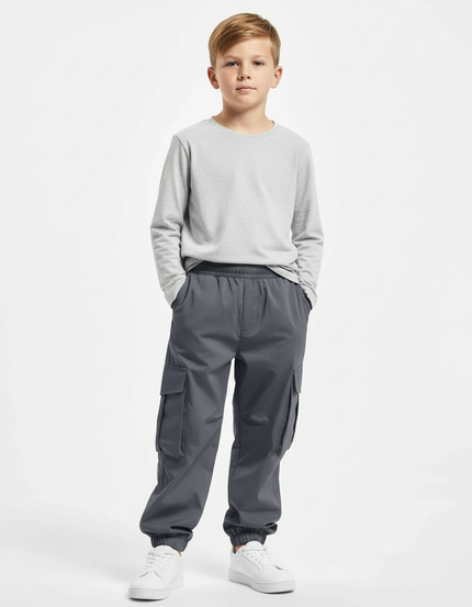 Pantalon Cargo Gris Imperméable Multipoches Garçon - Polyester