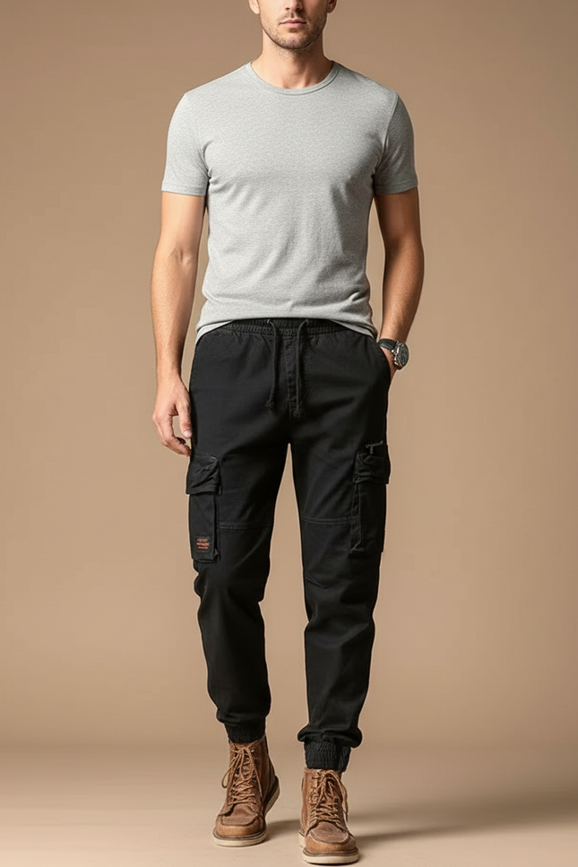 Pantalon Slim Cargo - Noir Toile