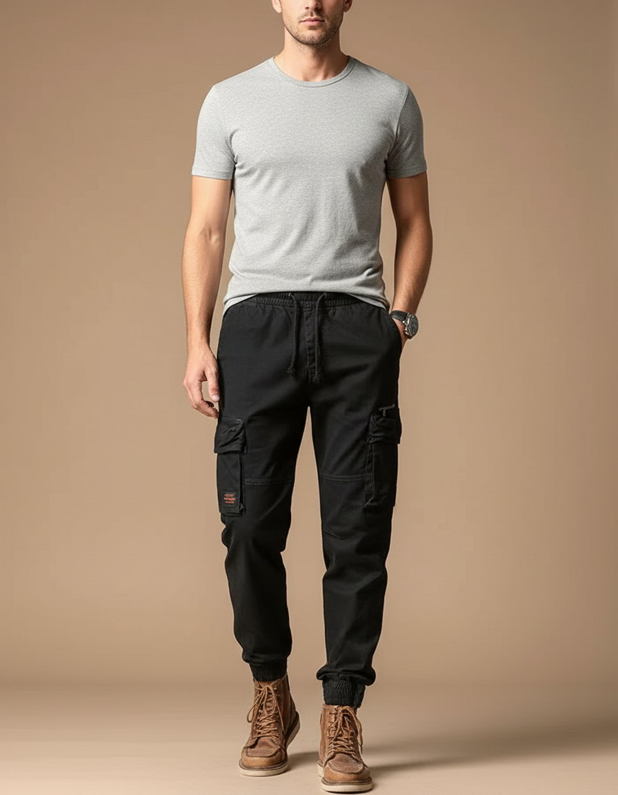 Pantalon Slim Cargo - Noir Toile