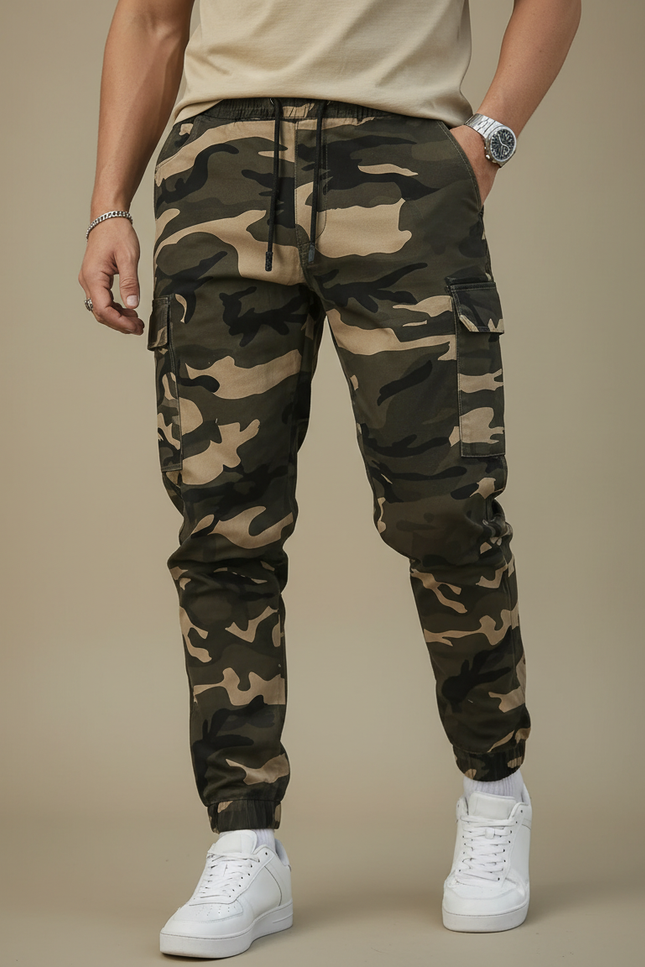 Pantalon Cargo Camouflage Homme Jogger Multipoches Décontracté - Multicolore Toile