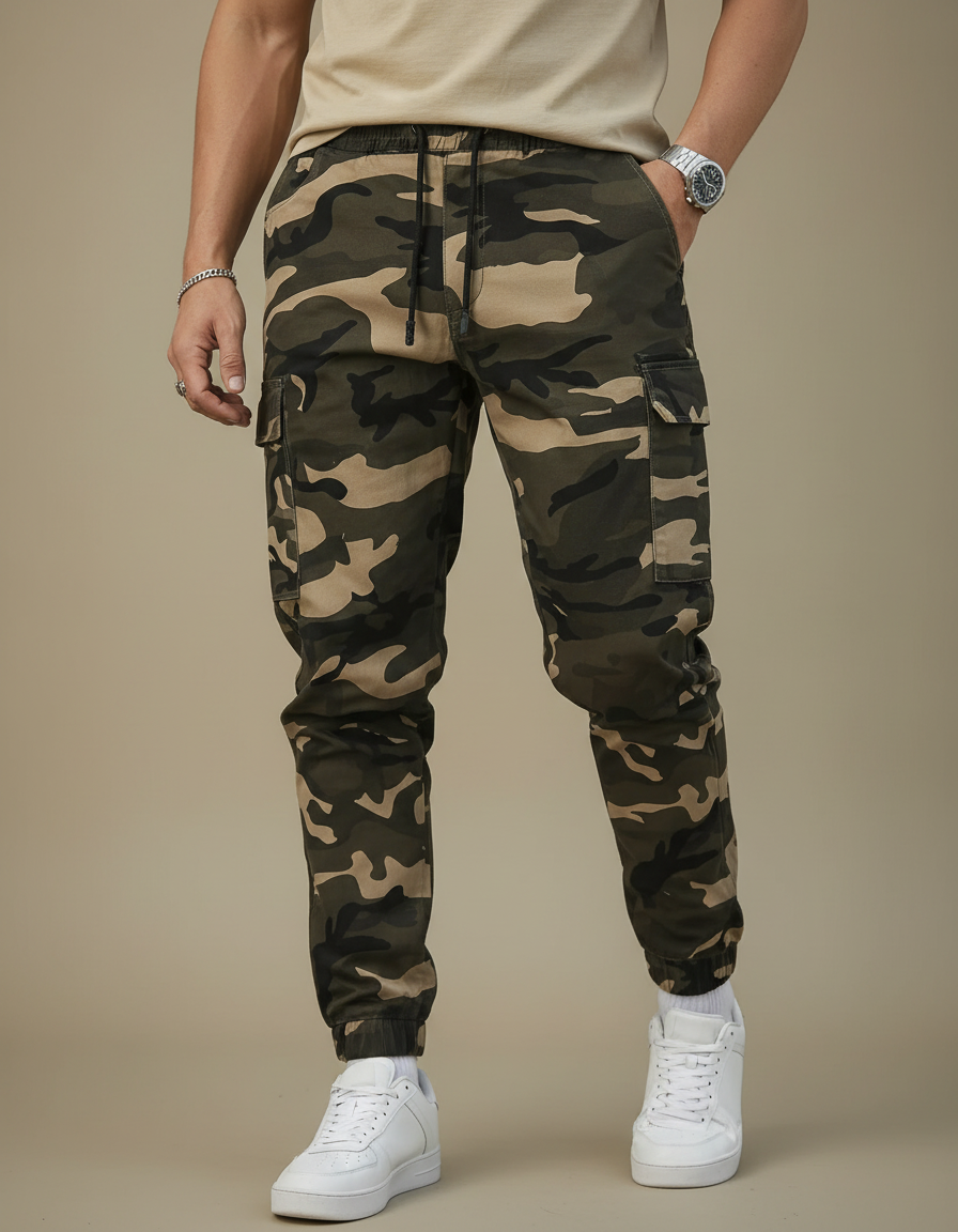 Pantalon Cargo Camouflage Homme Jogger Multipoches Décontracté - Multicolore Toile