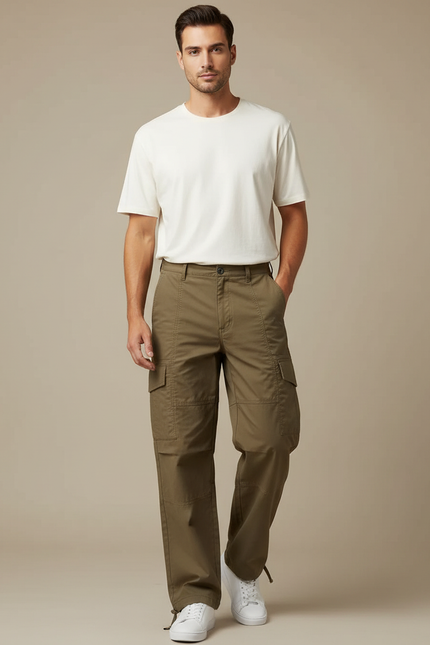 Pantalon Cargo Kaki Homme Décontracté Multipoches Coton