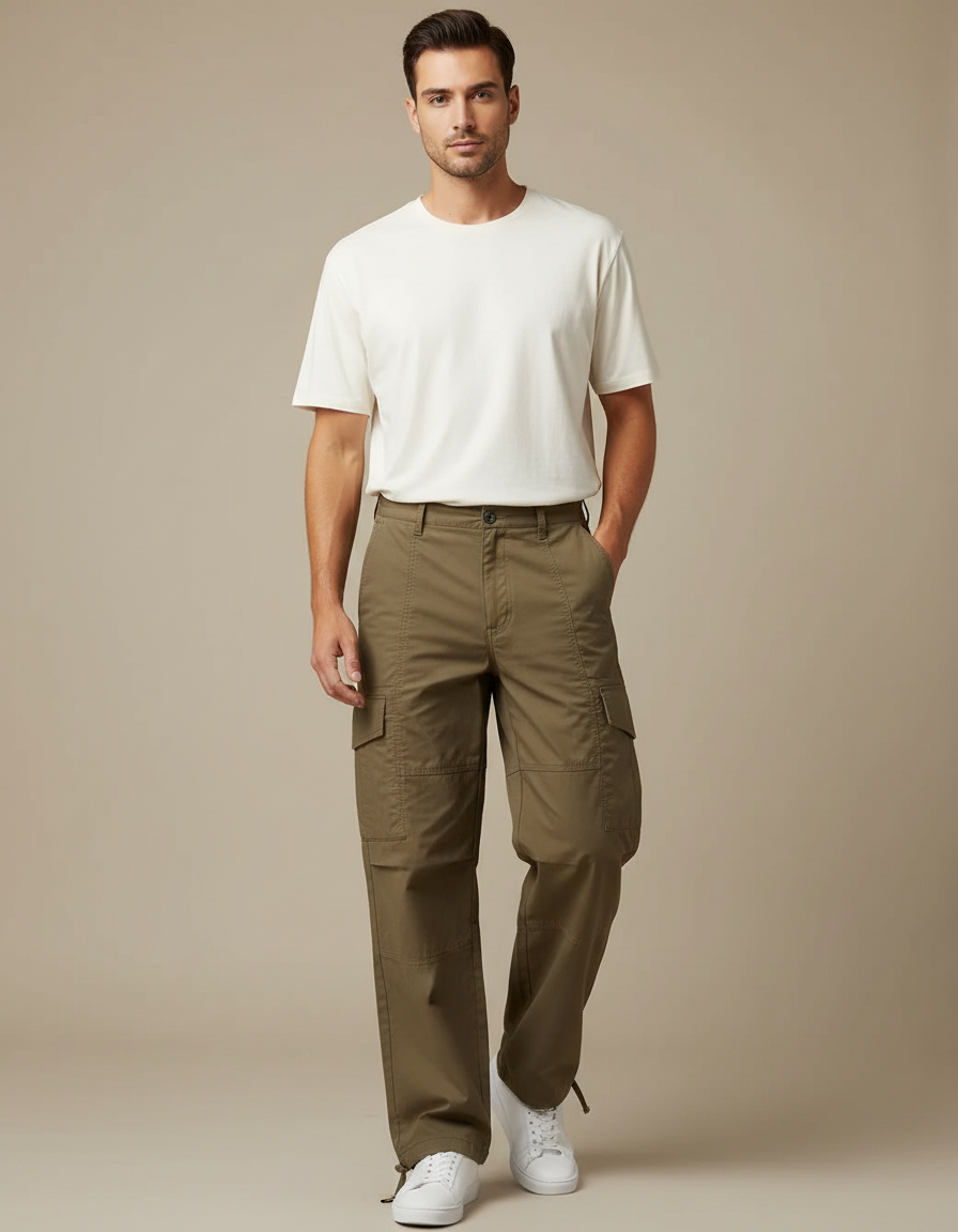 Pantalon Cargo Kaki Homme Décontracté Multipoches Coton