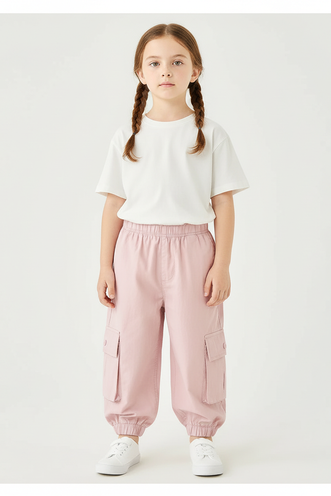 Pantalon Cargo Rose Ample Léger Enfants - Polyester