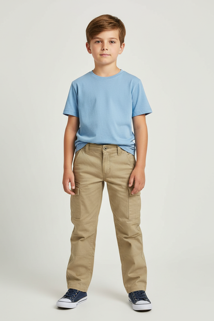 Pantalon Cargo Beige Garçon Multipoches Décontracté - Coton