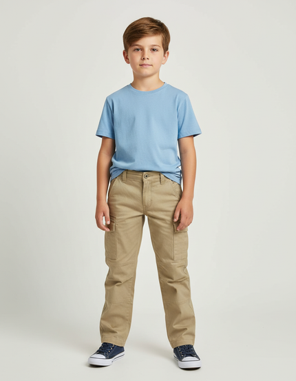 Pantalon Cargo Beige Garçon Multipoches Décontracté - Coton