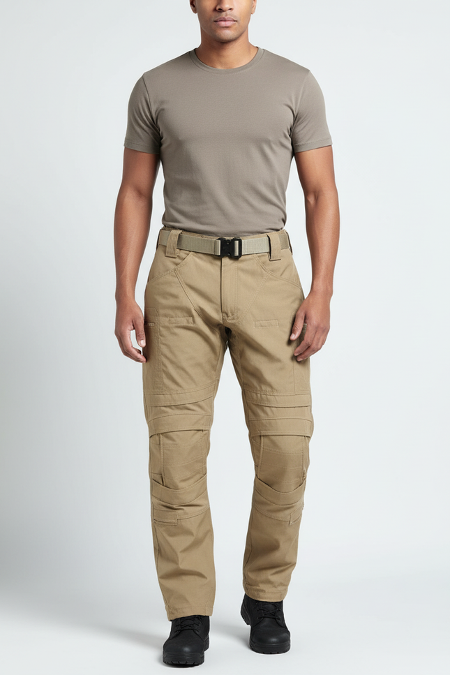 Pantalon Cargo Tactique Beige Robuste Multipoches Homme - Toile