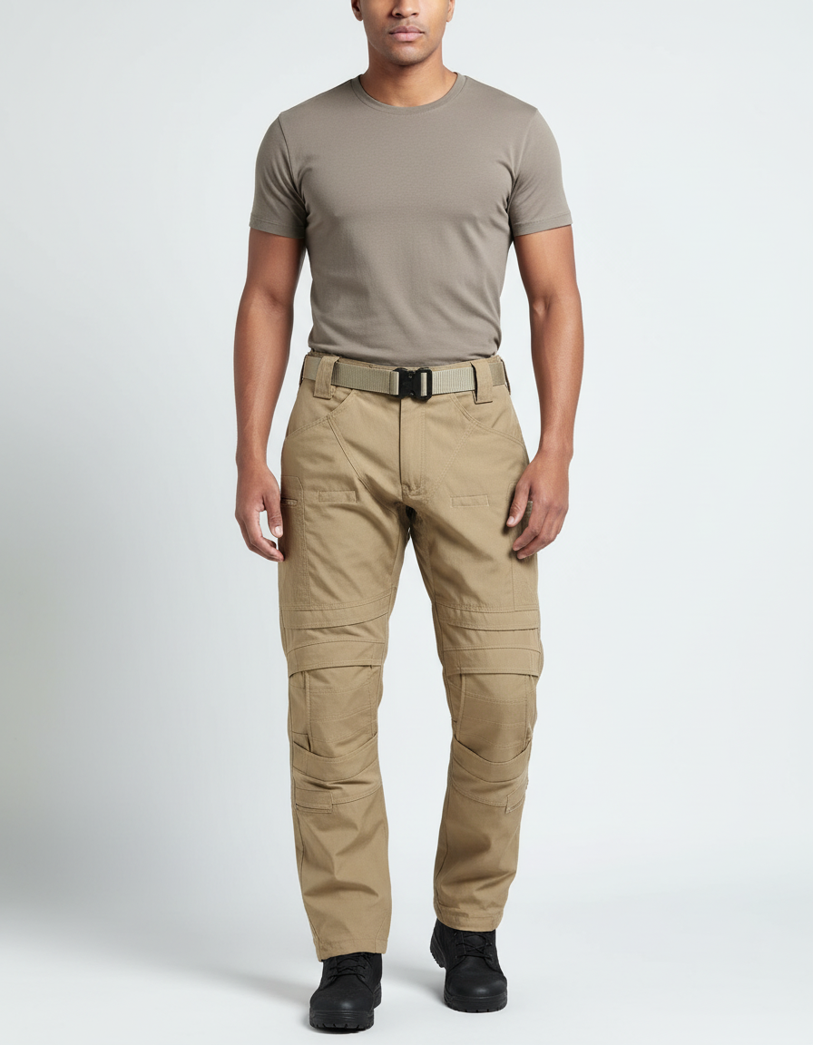 Pantalon Cargo Tactique Beige Robuste Multipoches Homme - Toile