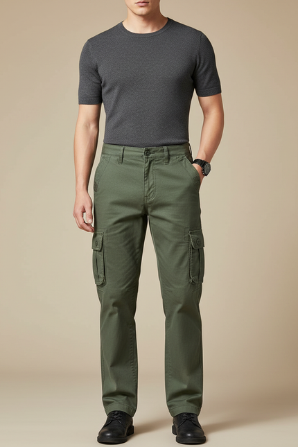 Pantalon Cargo Vert Kaki Décontracté Multipoches Homme - Toile