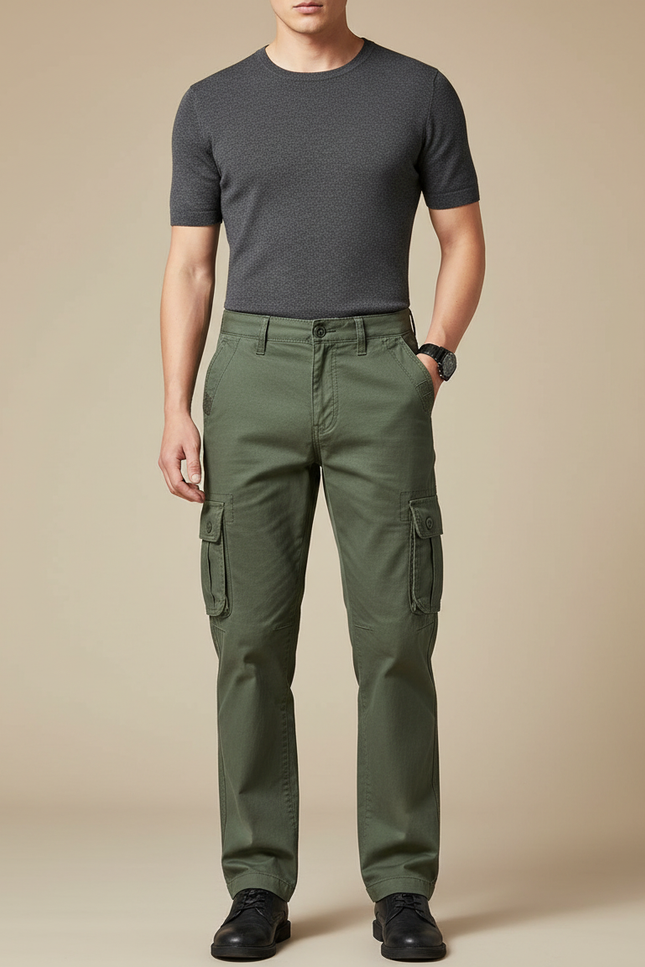 Pantalon Cargo Vert Kaki Décontracté Multipoches Homme - Toile