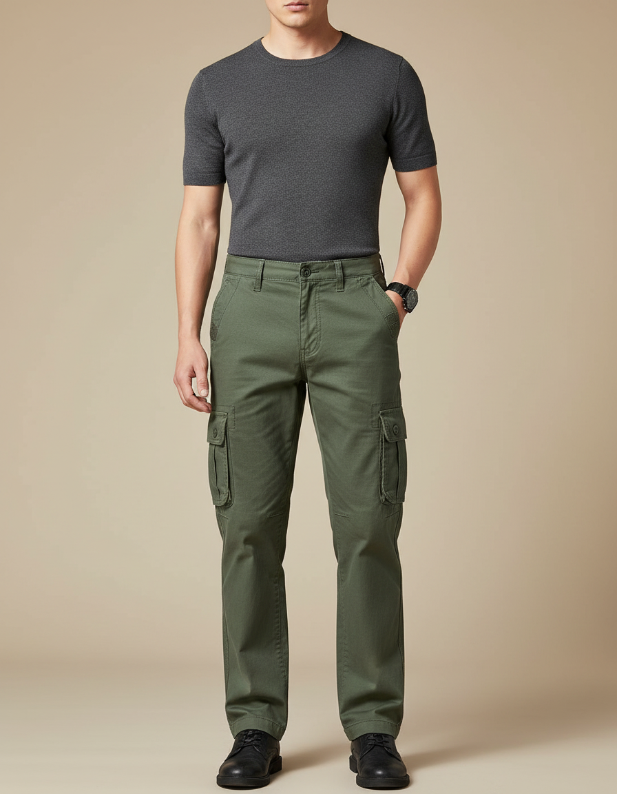 Pantalon Cargo Vert Kaki Décontracté Multipoches Homme - Toile