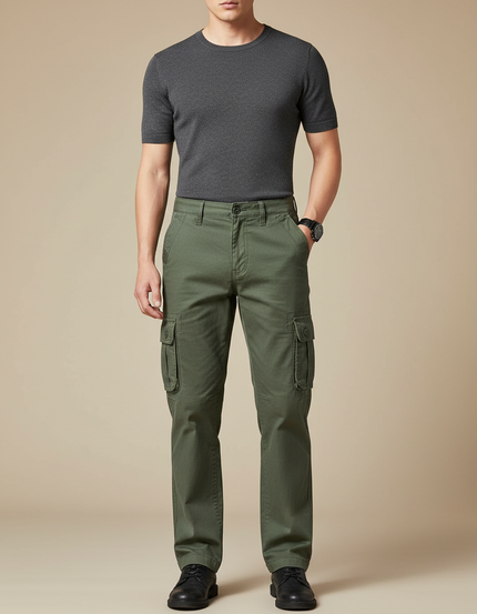 Pantalon Cargo Vert Kaki Décontracté Multipoches Homme - Toile
