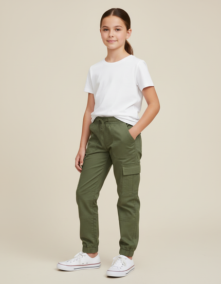 Pantalon Cargo Vert Kaki Coton Jogger Multi-Poches