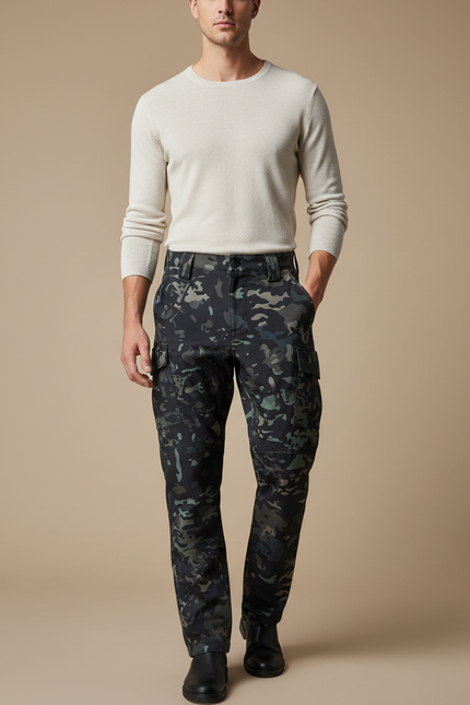 Pantalon Cargo Camouflage Militaire Multipoches Droit Homme - Multicolore Toile