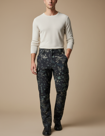 Pantalon Cargo Camouflage Militaire Multipoches Droit Homme - Multicolore Toile