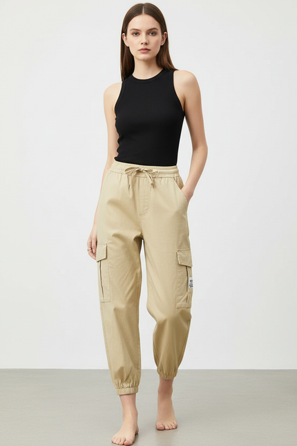 Pantalon Cargo Pantacourt Femme - Beige Toile