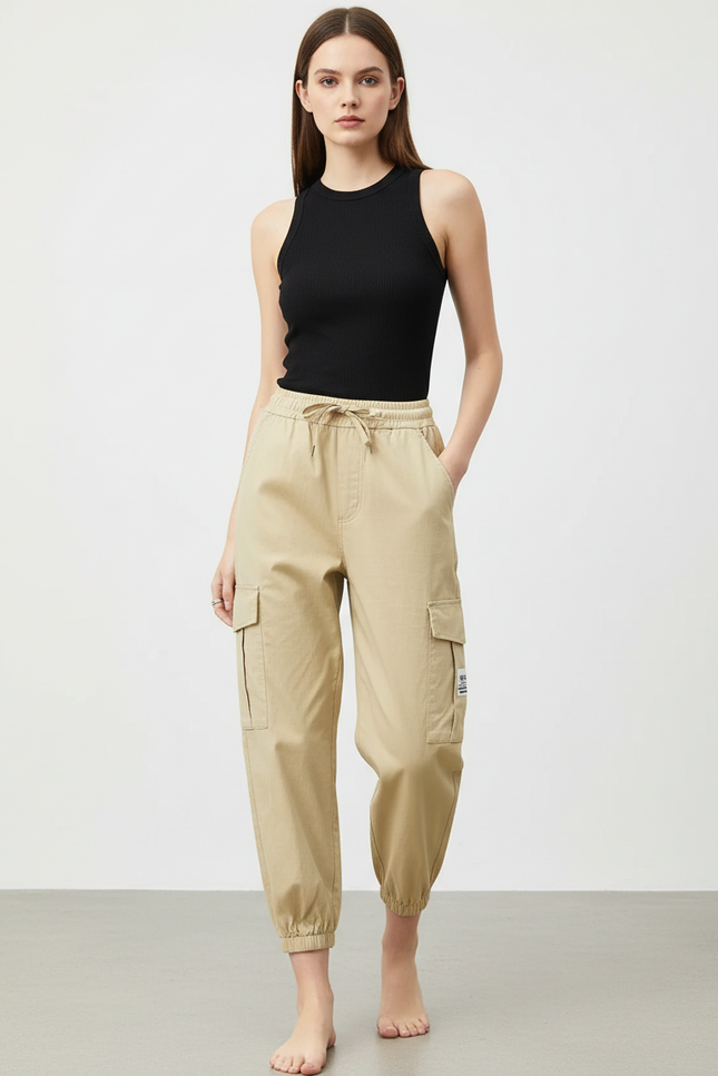 Pantalon Cargo Pantacourt Femme - Beige Toile