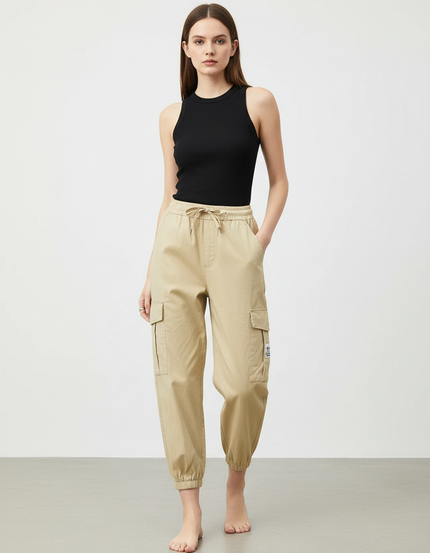 Pantalon Cargo Pantacourt Femme - Beige Toile