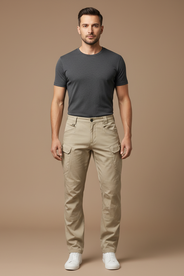 Pantalon Cargo Beige Tactique Multi-Poches Décontracté - Toile