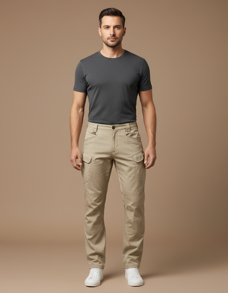 Pantalon Cargo Beige Tactique Multi-Poches Décontracté - Toile