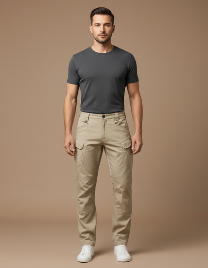 Pantalon Cargo Beige Tactique Multi-Poches Décontracté - Toile