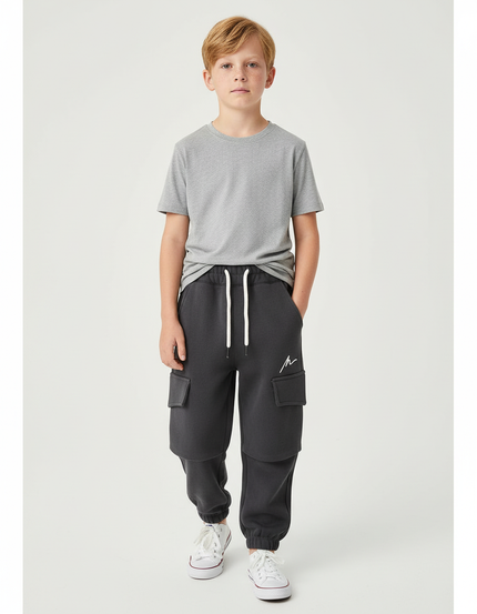 Pantalon Cargo Gris Chiné Ample Coton Décontracté - Molleton