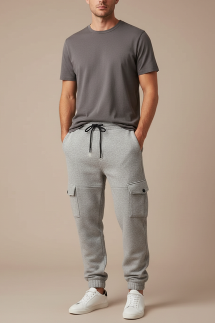 Pantalon Cargo Gris Molletonné Confortable Multipoches Homme