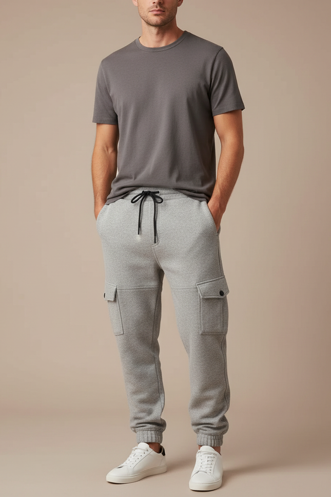 Pantalon Cargo Gris Molletonné Confortable Multipoches Homme