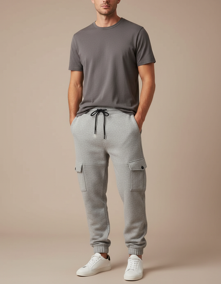 Pantalon Cargo Gris Molletonné Confortable Multipoches Homme