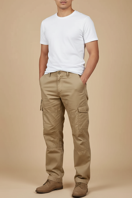 Pantalon Cargo Kaki Coton Droit Homme Décontracté