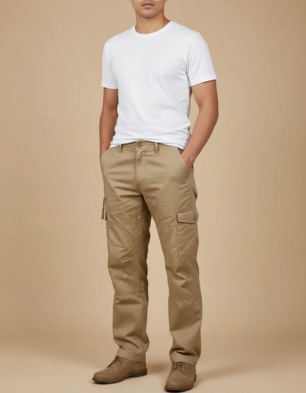 Pantalon Cargo Kaki Coton Droit Homme Décontracté