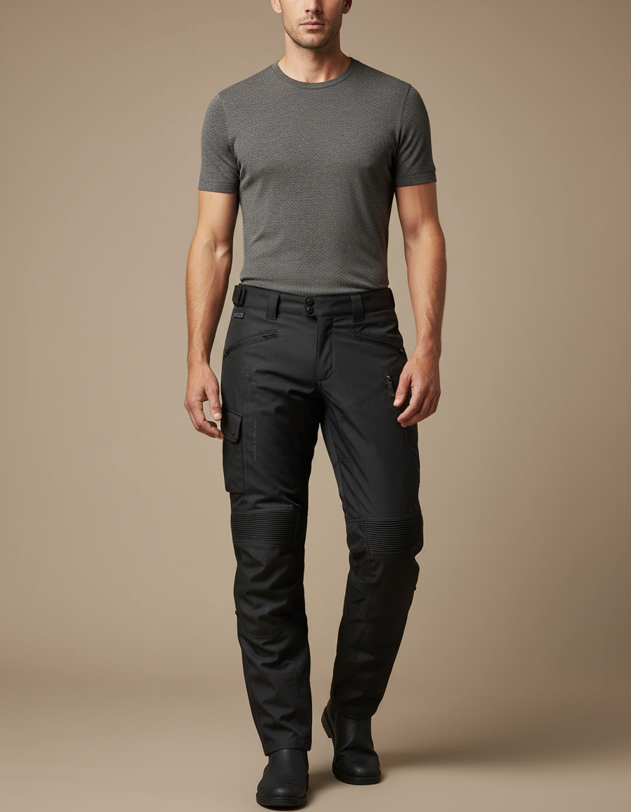 Pantalon Cargo Noir Technique Plissé Imperméable Homme - Gabardine
