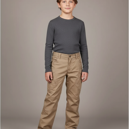 Pantalon Cargo Kaki Ample Multipoches Décontracté Garçon - Coton
